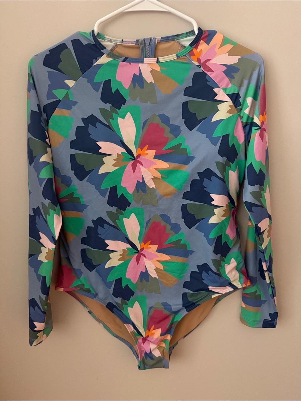 Gap One Piece Long Sleeve Floral Rashguard.  Large. Blue and pink floral